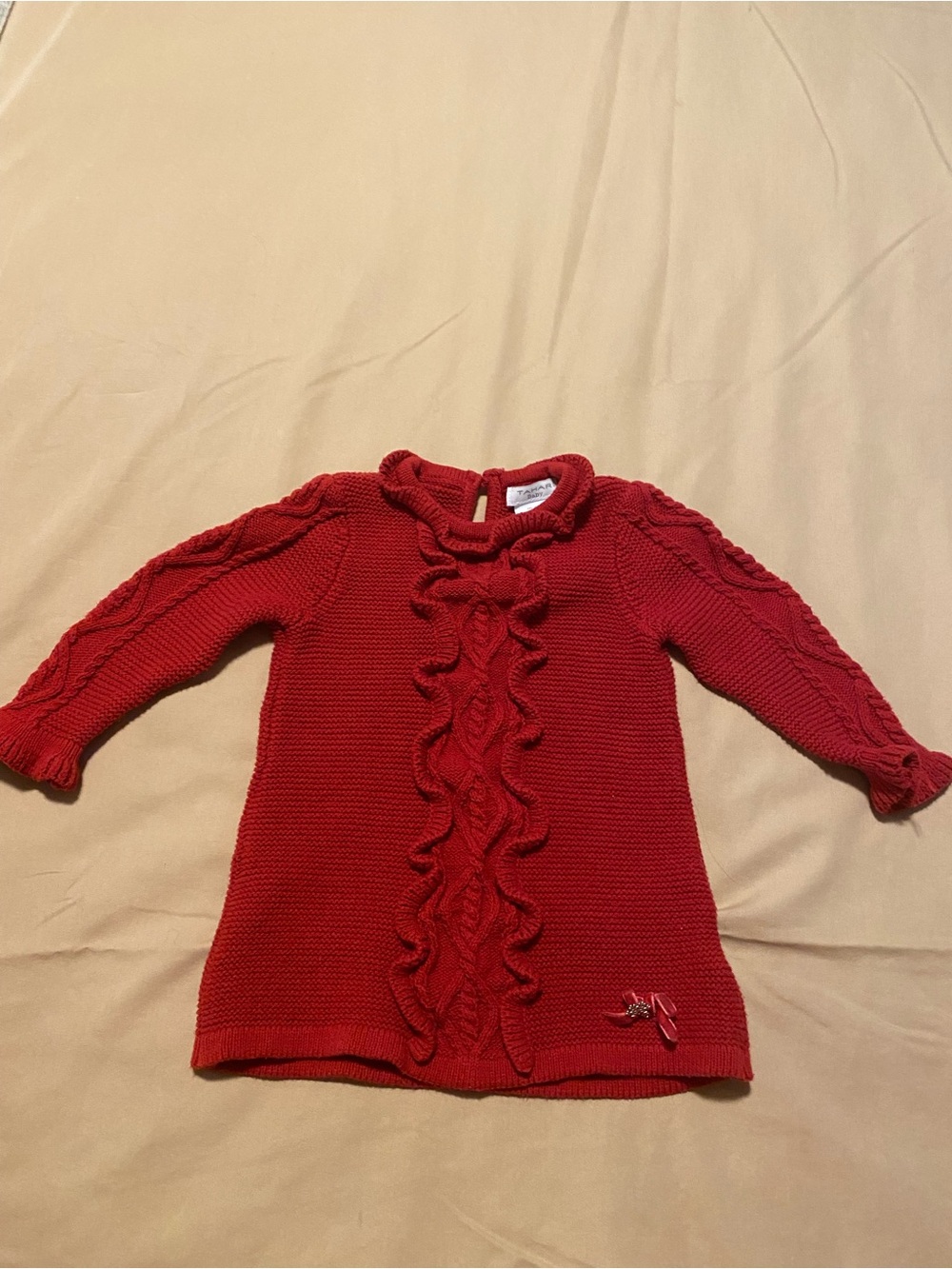 Girls Red Knit Ruffle Cable Casual Dress
